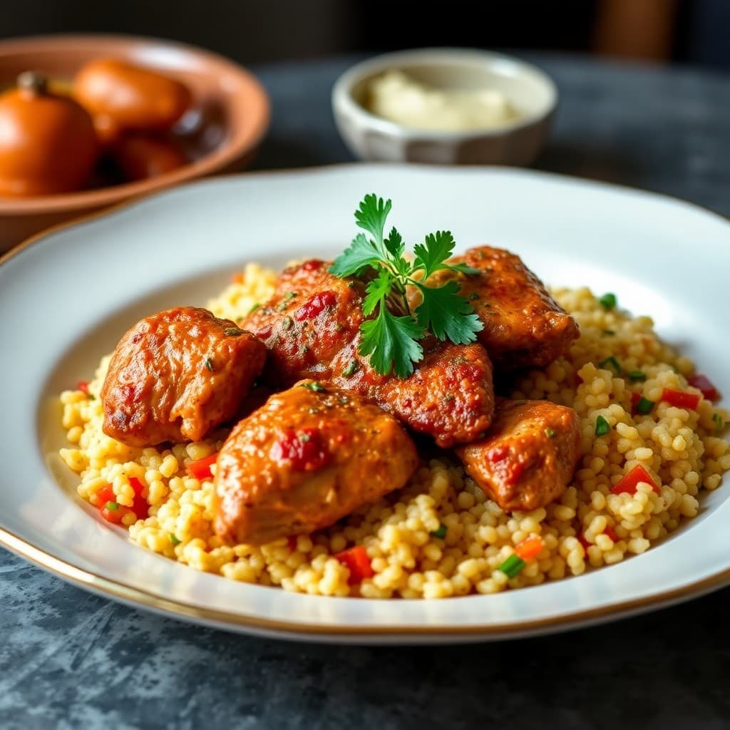Moroccan Spiced Chicken Tagine with Couscous Pilaf