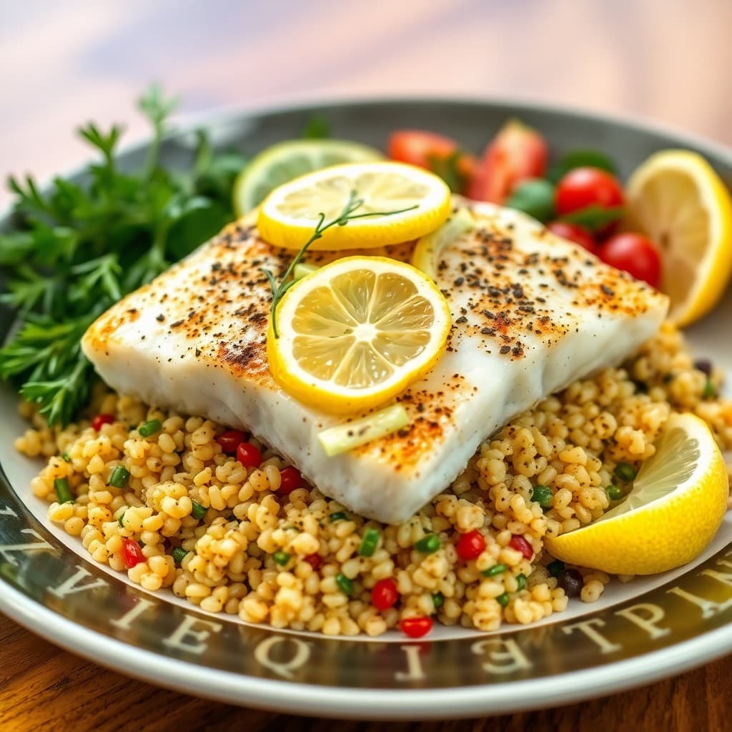 Lemon-Herb Baked Cod with Mediterranean Quinoa