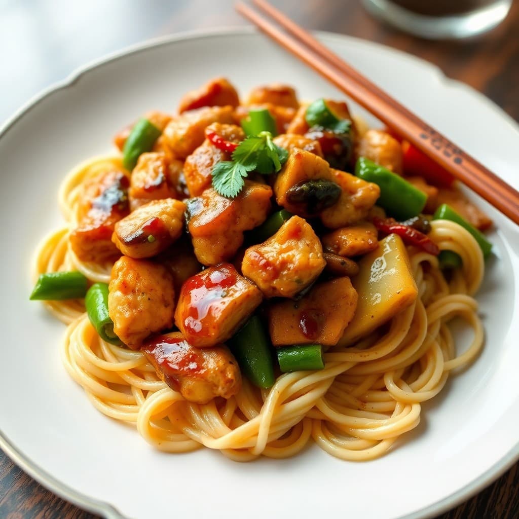 Honey Balsamic Chicken Stir-Fry with Garlic Noodles