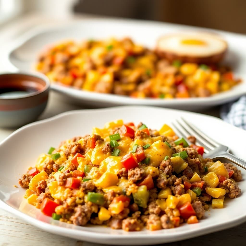 Cheesy Beef & Veggie Scramble