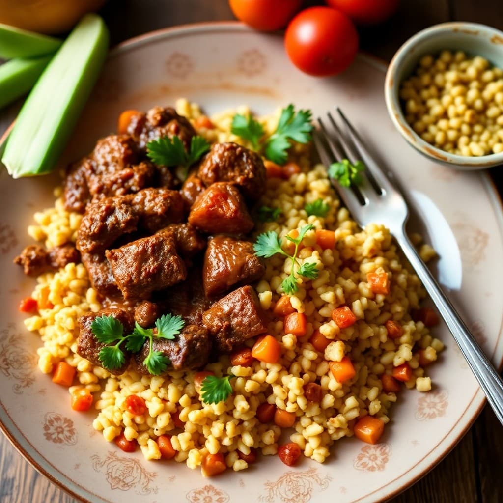 Moroccan Spiced Beef Tagine with Apricot Couscous