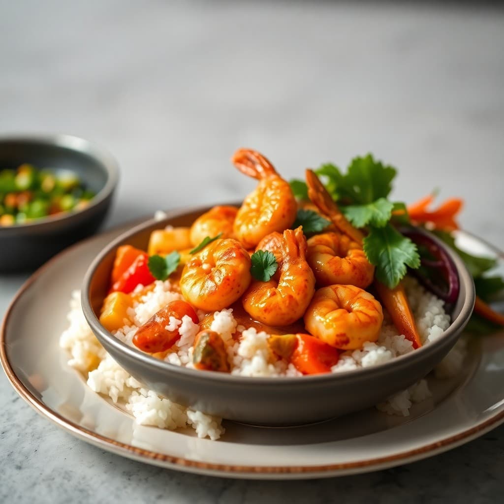 Sizzling Thai Red Curry Shrimp Bowls