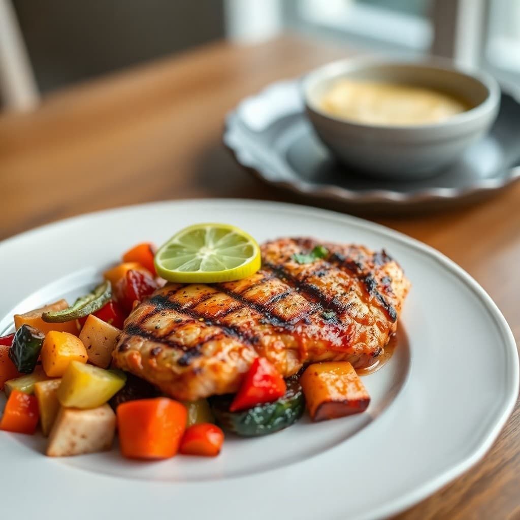 Grilled Chili-Lime Chicken with Roasted Vegetable Medley
