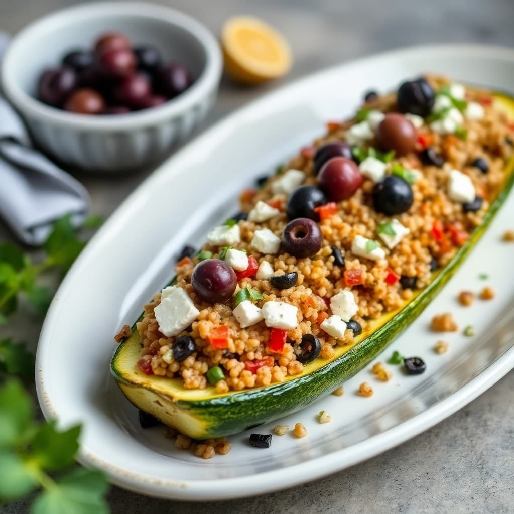 Mediterranean Quinoa Stuffed Zucchini Boats