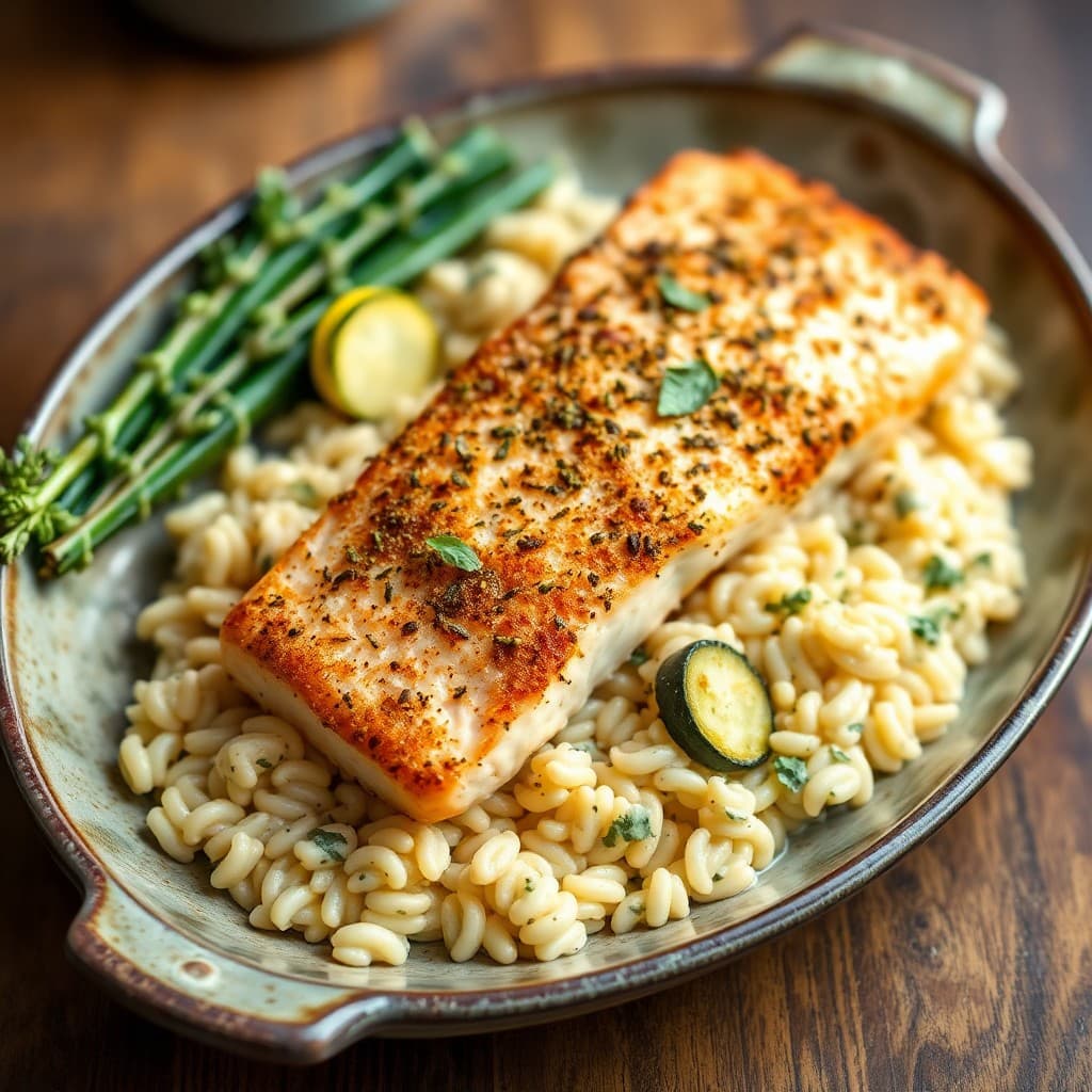 Italian Herb-Crusted Salmon with Creamy Orzo & Roasted Zucchini