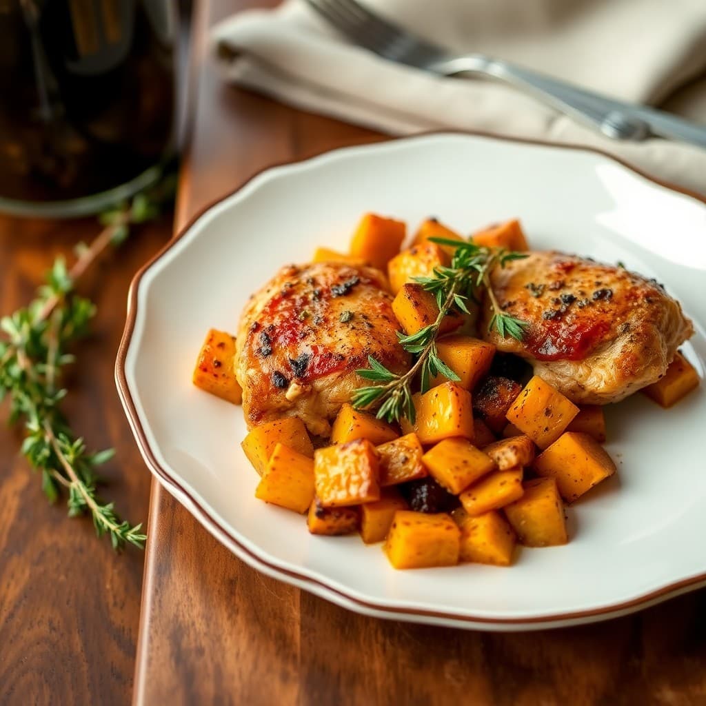 Roasted Autumn Squash and Chicken Thighs
