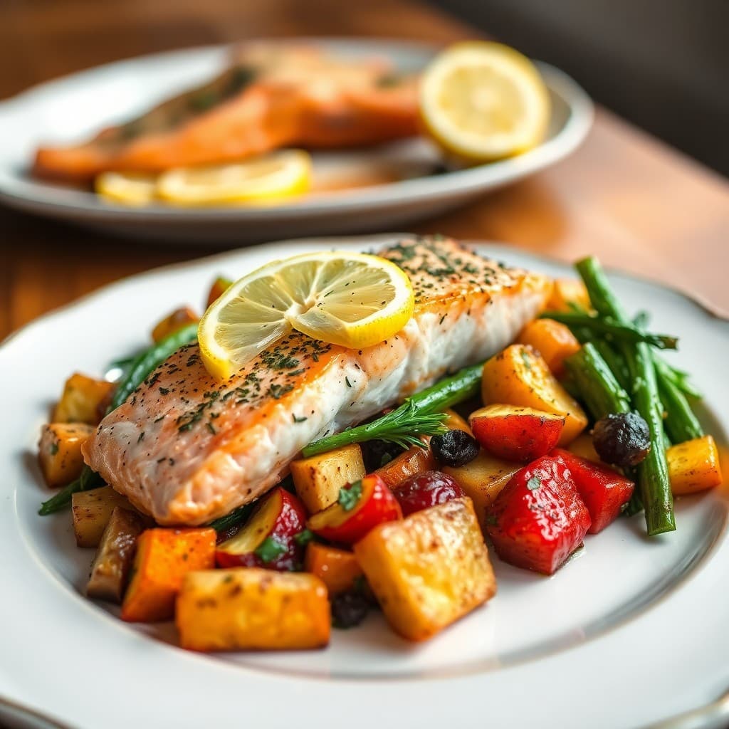 Zesty Lemon-Herb Baked Salmon with Roasted Vegetables