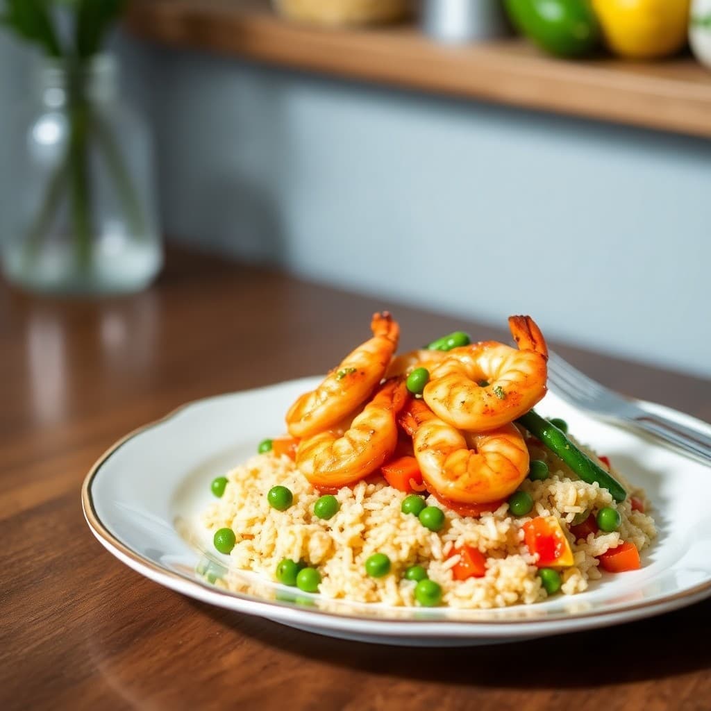 Citrus Garlic Shrimp Stir-Fry with Edamame Fried Rice