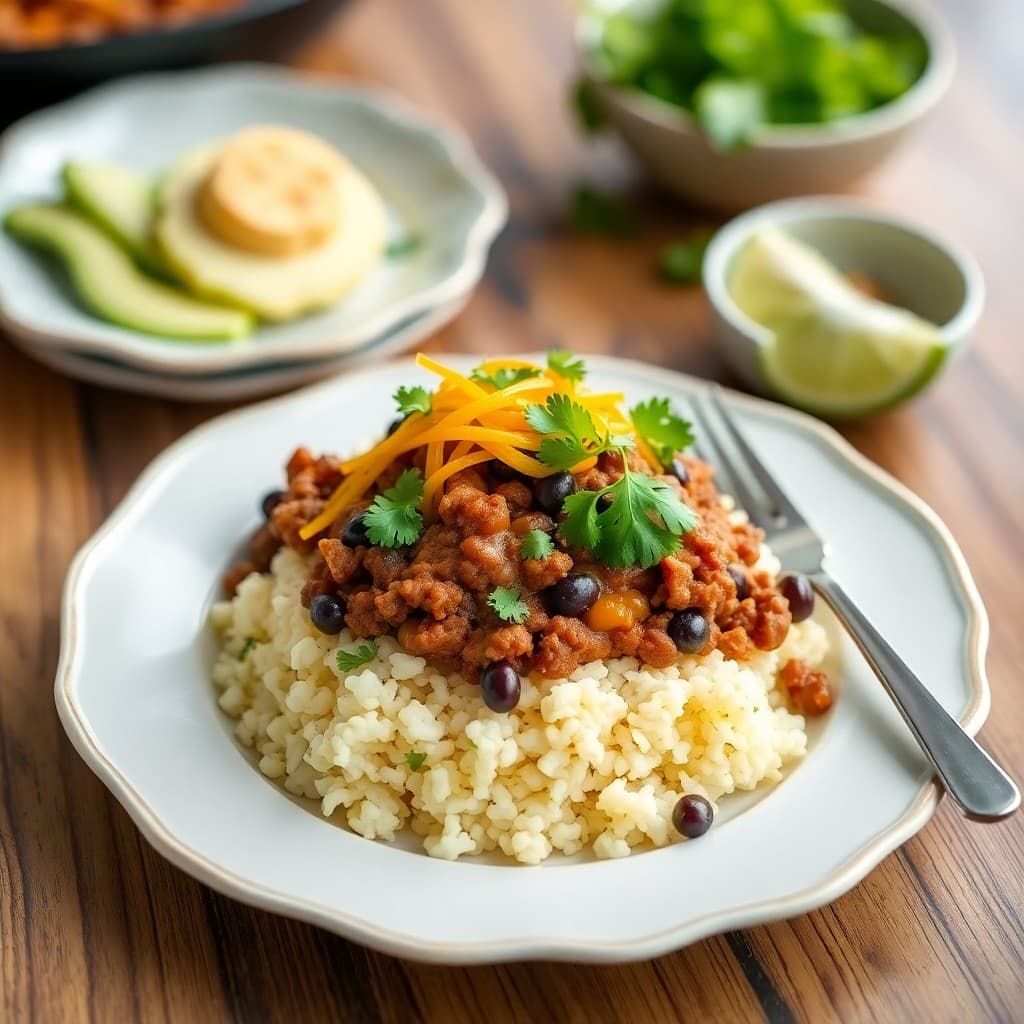Fiesta Taco Skillet with Cilantro Lime Cauliflower Rice