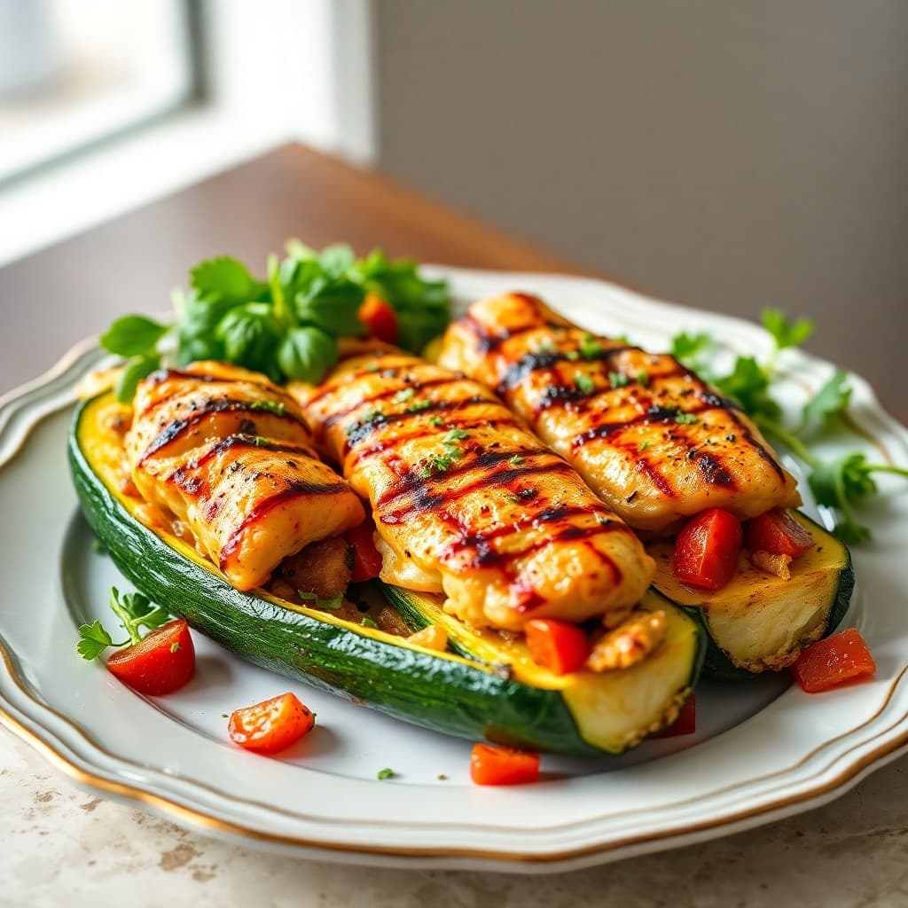 Mediterranean Chicken Stuffed Zucchini Boats