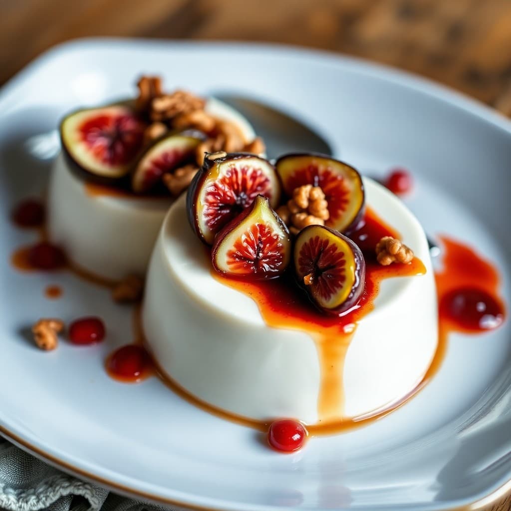 Honey-Roasted Fig & Walnut Panna Cotta with Pomegranate Reduction