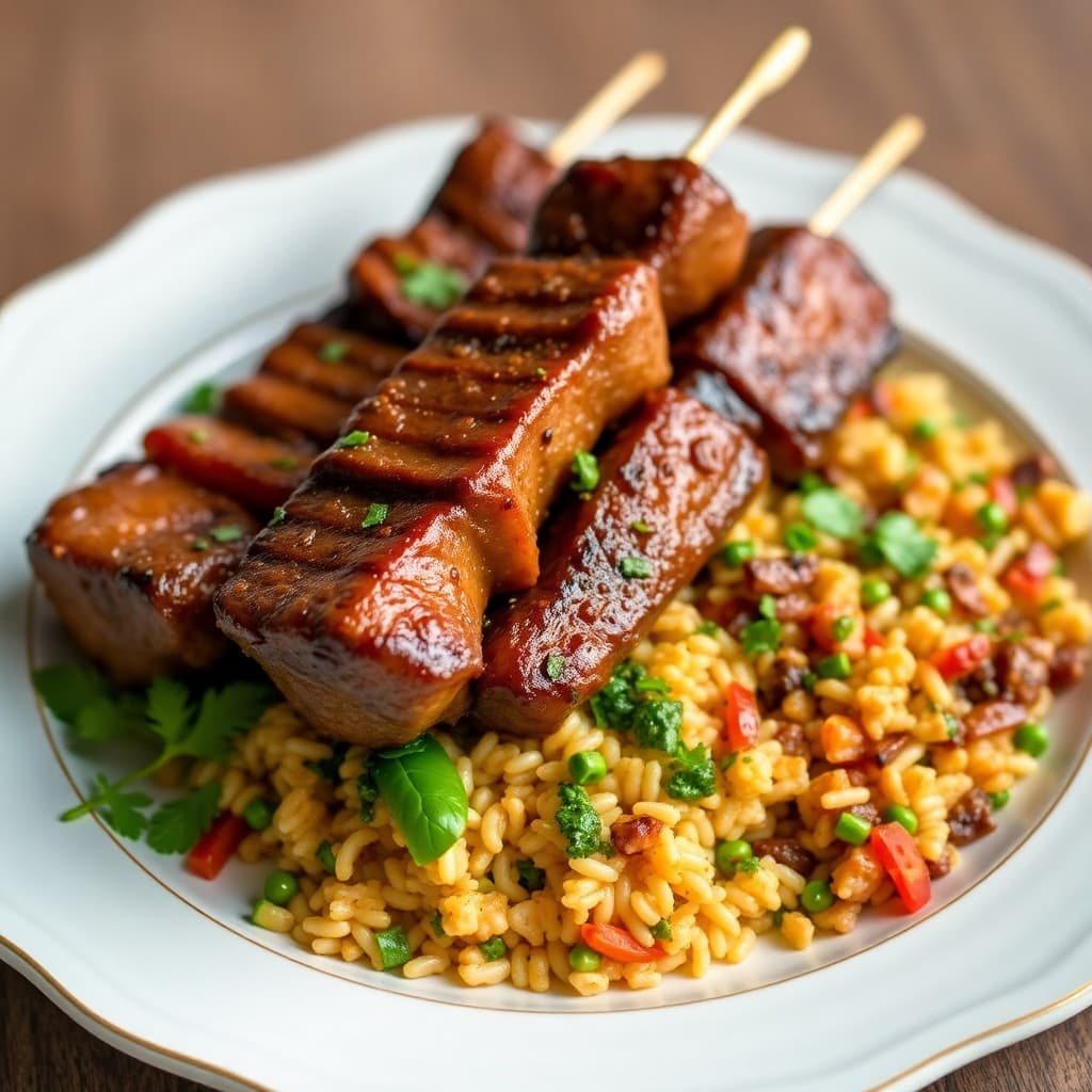 Zesty Brazilian Steak Skewers with Chimichurri Rice