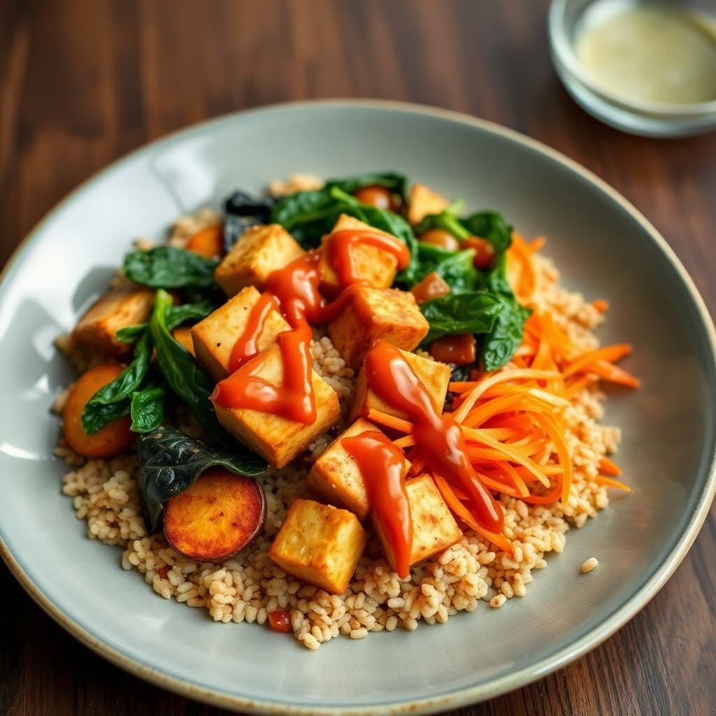 Korean-Inspired Crispy Tofu & Millet Bibimbap with Gochujang-Sesame Drizzle