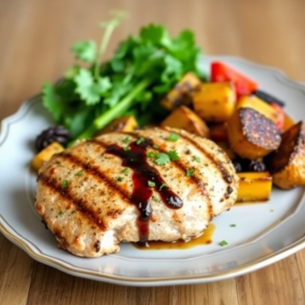 Grilled Balsamic Chicken with Roasted Veggie Medley