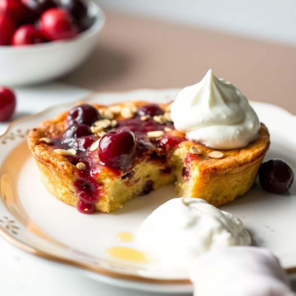 French Almond & Cherry Clafoutis with Vanilla Cream