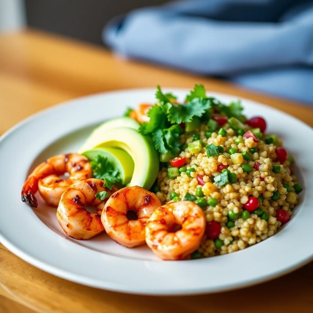 Grilled Chili-Lime Shrimp with Avocado Quinoa Salad