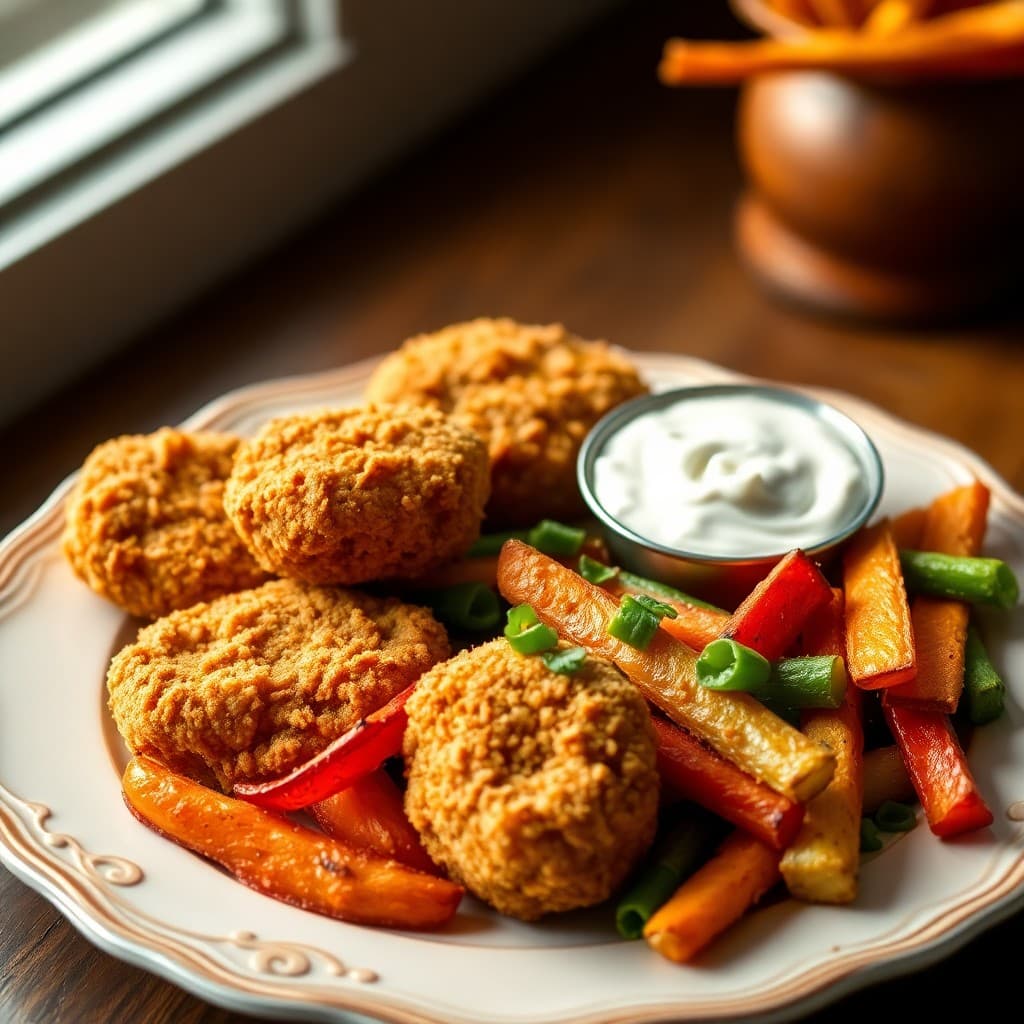 Baked Chicken Nuggets with Roasted Veggie Fries