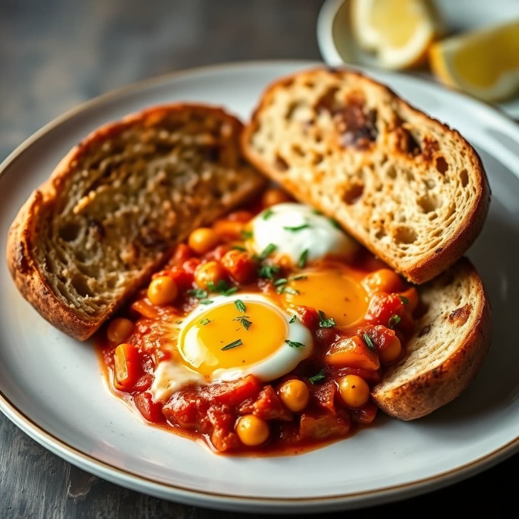Spanish Tomato & Chorizo-Spiced Chickpea Shakshuka with Crusty Bread
