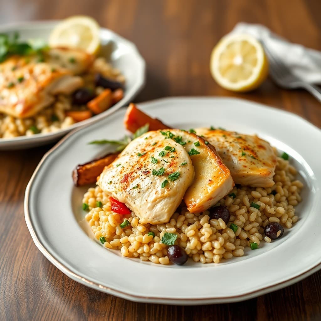 Lemon Garlic Chicken Farro Bowls