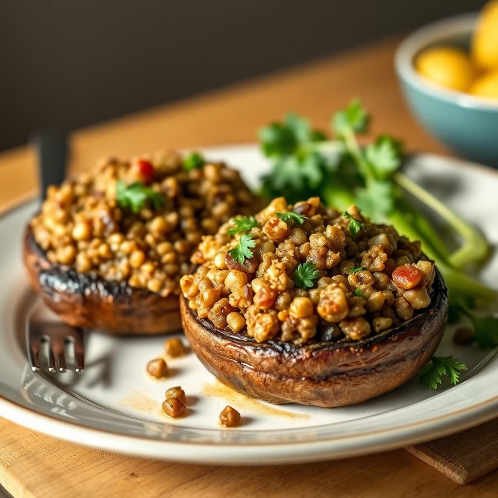 Lentil and Quinoa Stuffed Portobello Mushrooms