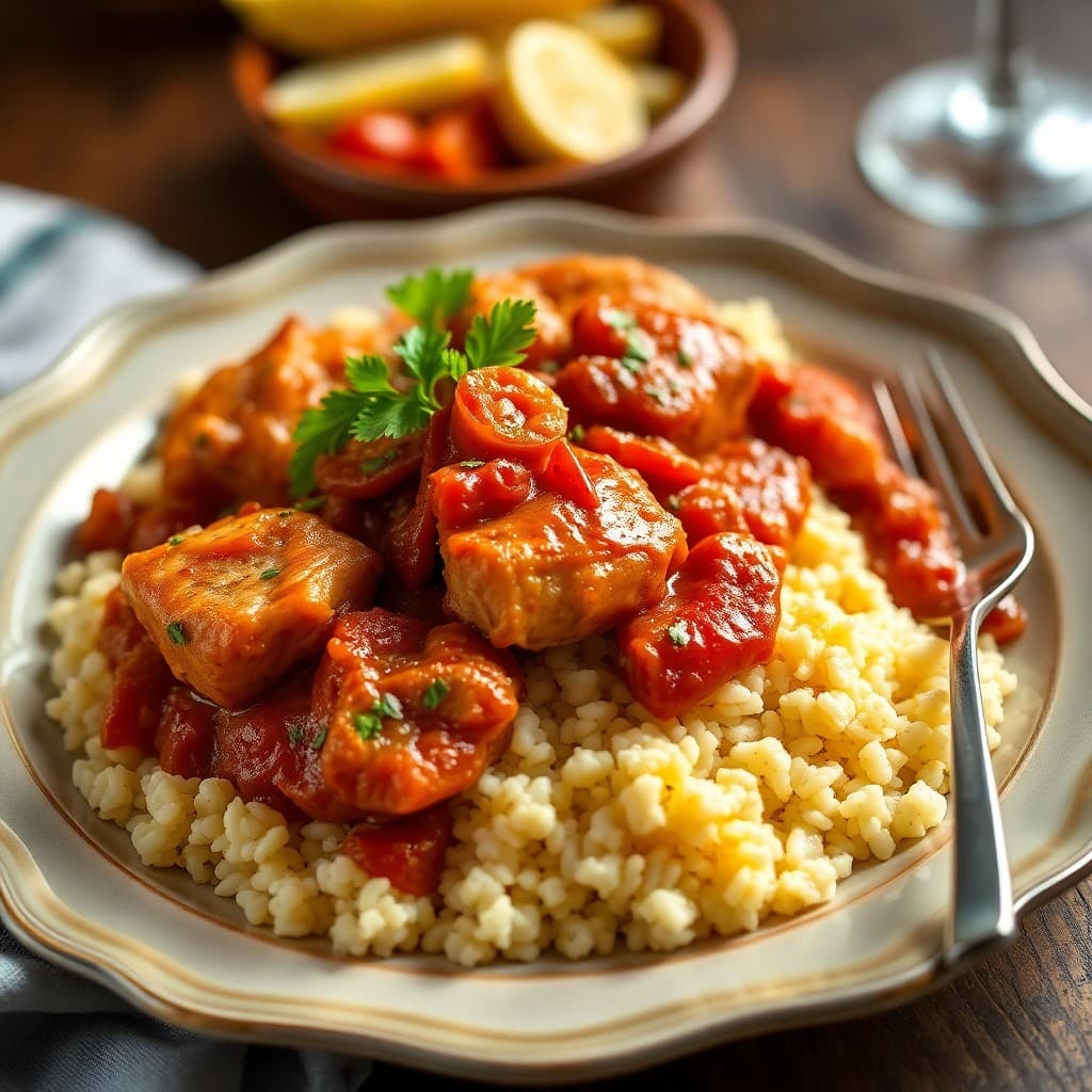 Zesty Moroccan-Style Chicken Tagine with Garlic Couscous