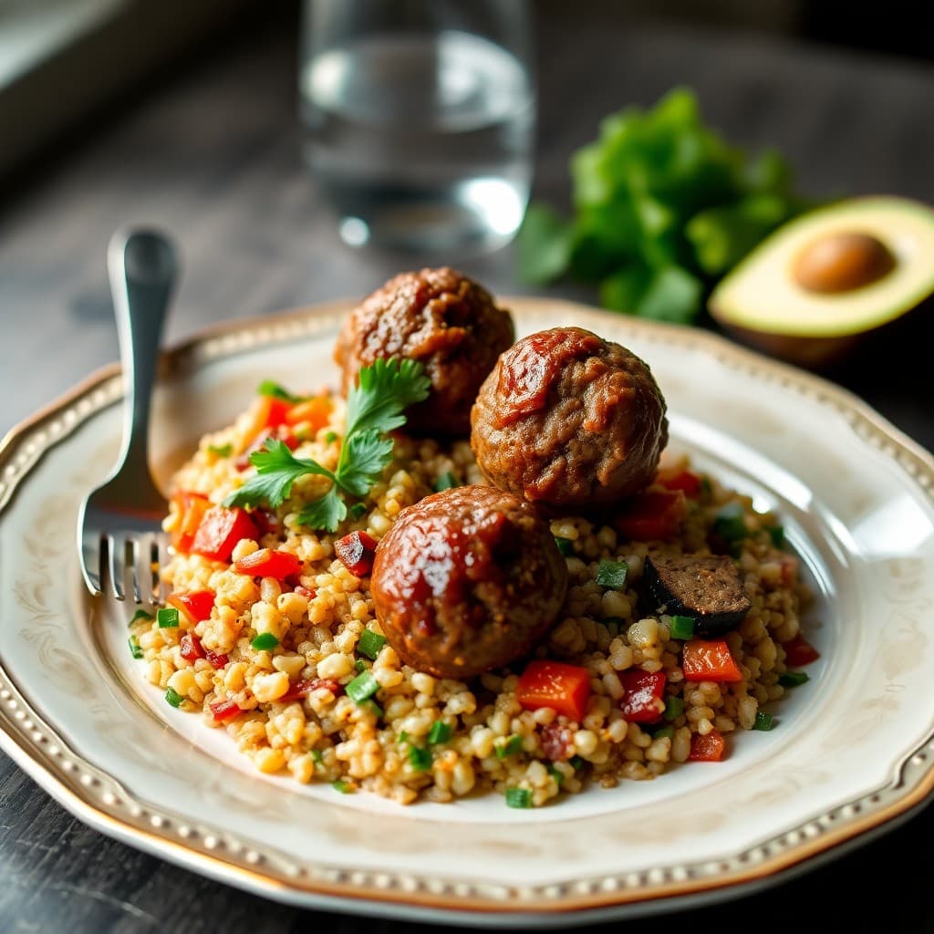 Moroccan Spiced Lamb Meatballs with Warm Bulgur Salad