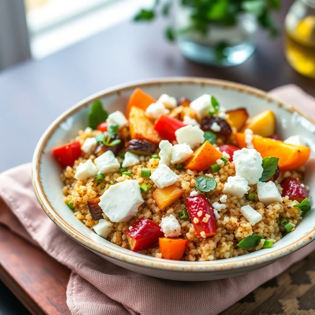 Mediterranean Roasted Vegetable and Feta Quinoa Bowl