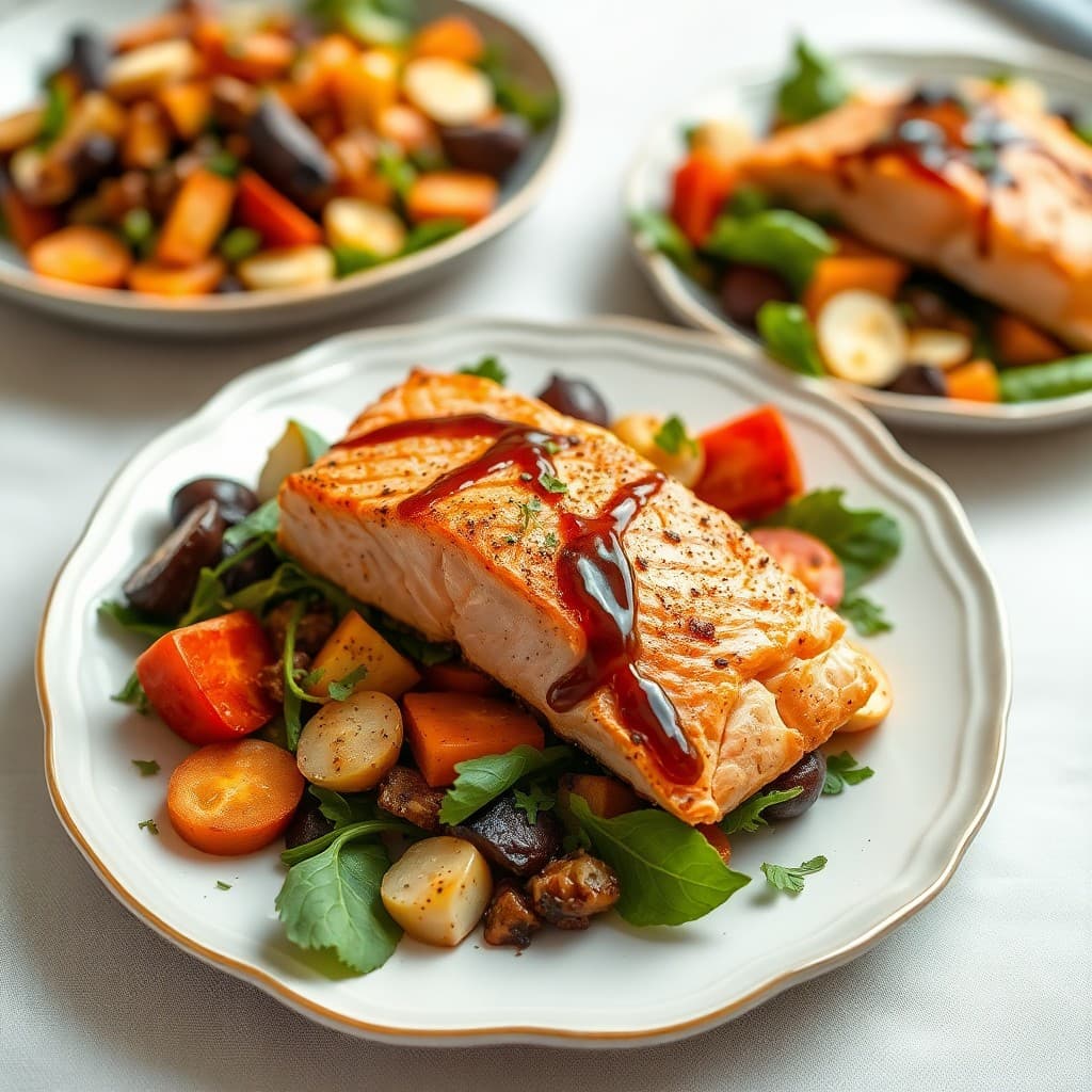 Roasted Autumn Veggie and Salmon Salad