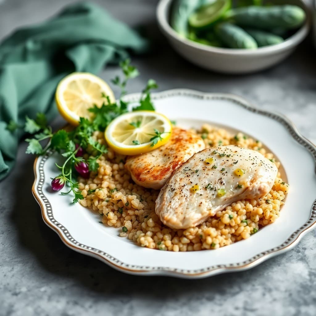 Zesty Lemon Chicken with Roasted Garlic-Herb Quinoa