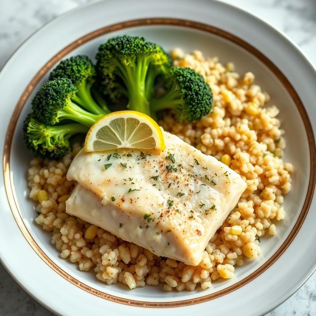 Zesty Baked Lemon-Herb Cod with Roasted Broccoli and Quinoa