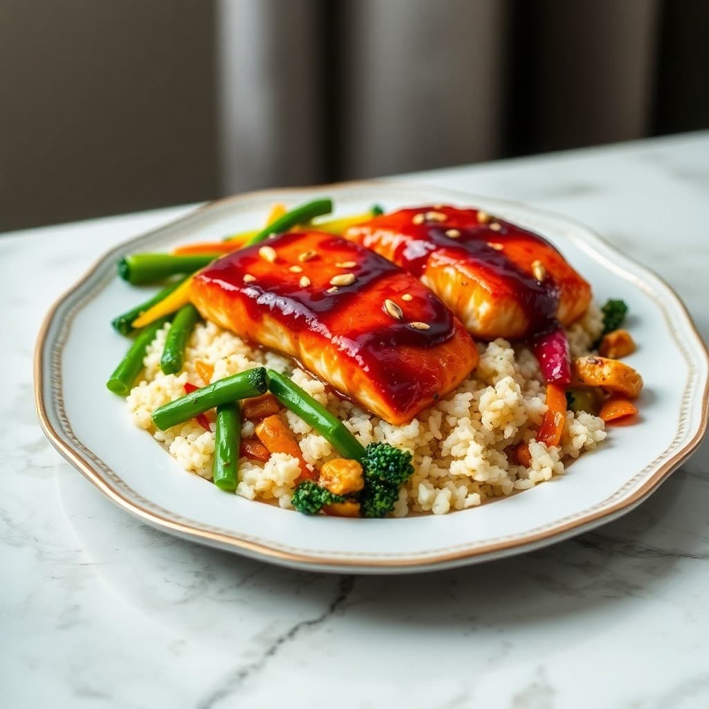Sticky Garlic Ginger Salmon Bowls