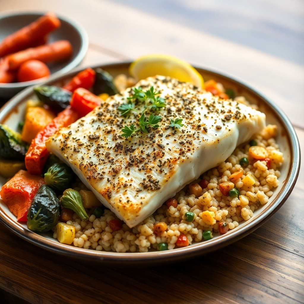 Mediterranean Lemon Herb Halibut with Roasted Vegetables