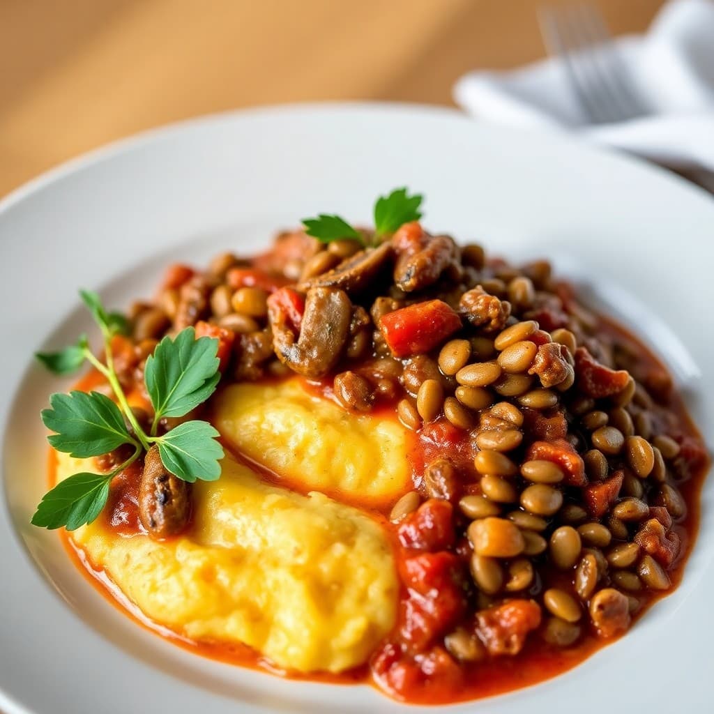 Italian Braised Lentil & Mushroom Ragu with Creamy Polenta