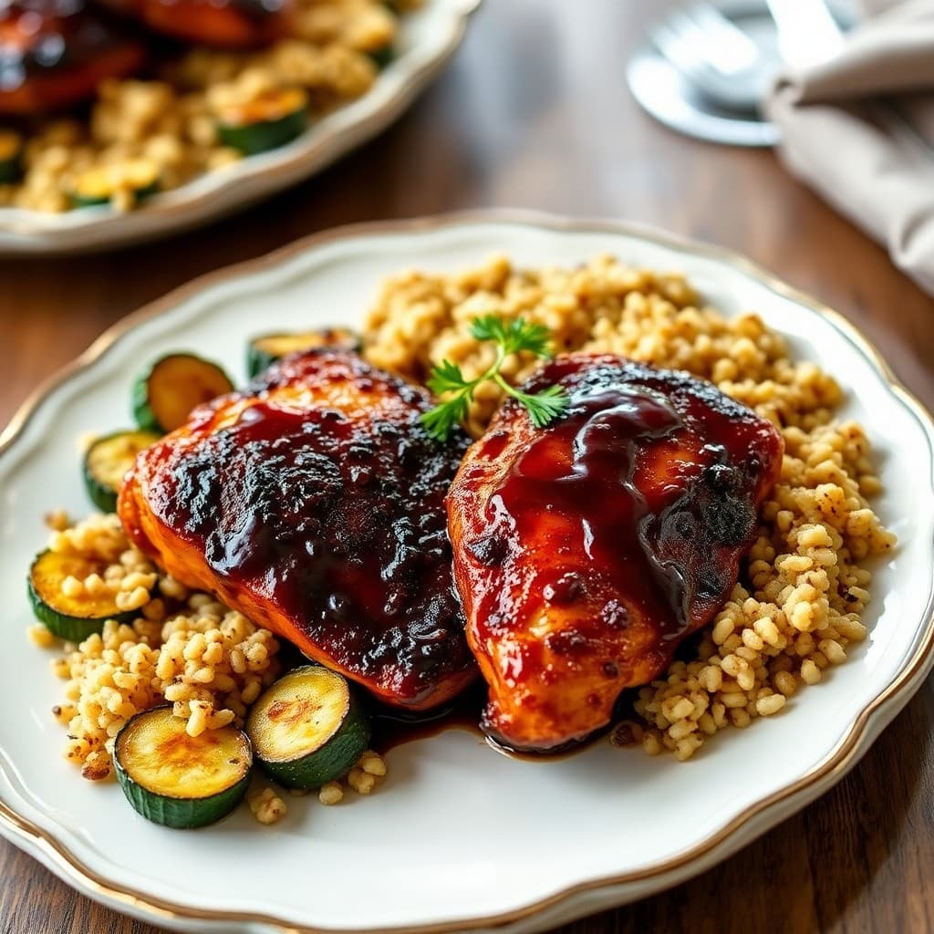 Balsamic Glazed Chicken Thighs with Roasted Zucchini and Quinoa