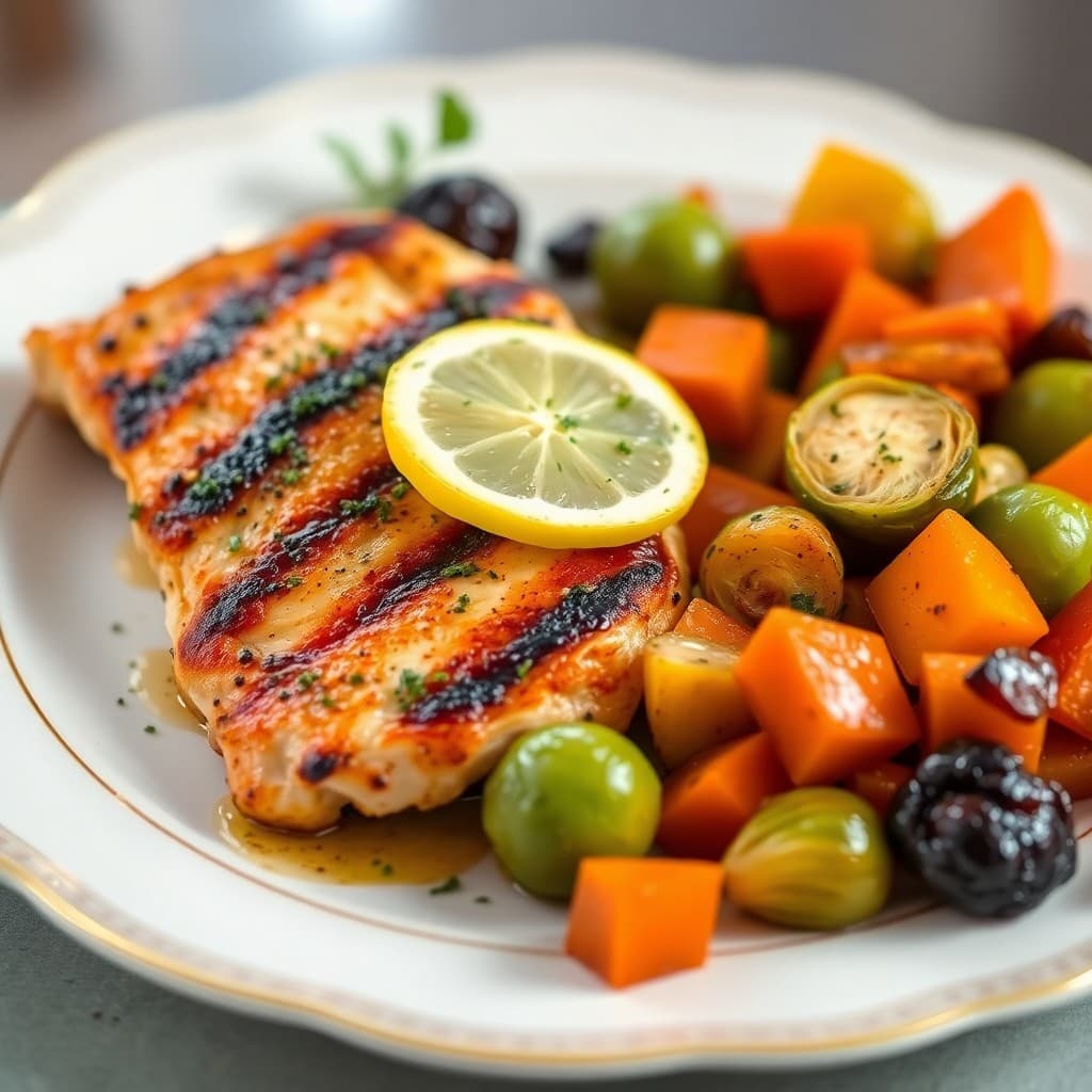 Lemon Herb Grilled Chicken with Roasted Sweet Potato Medley