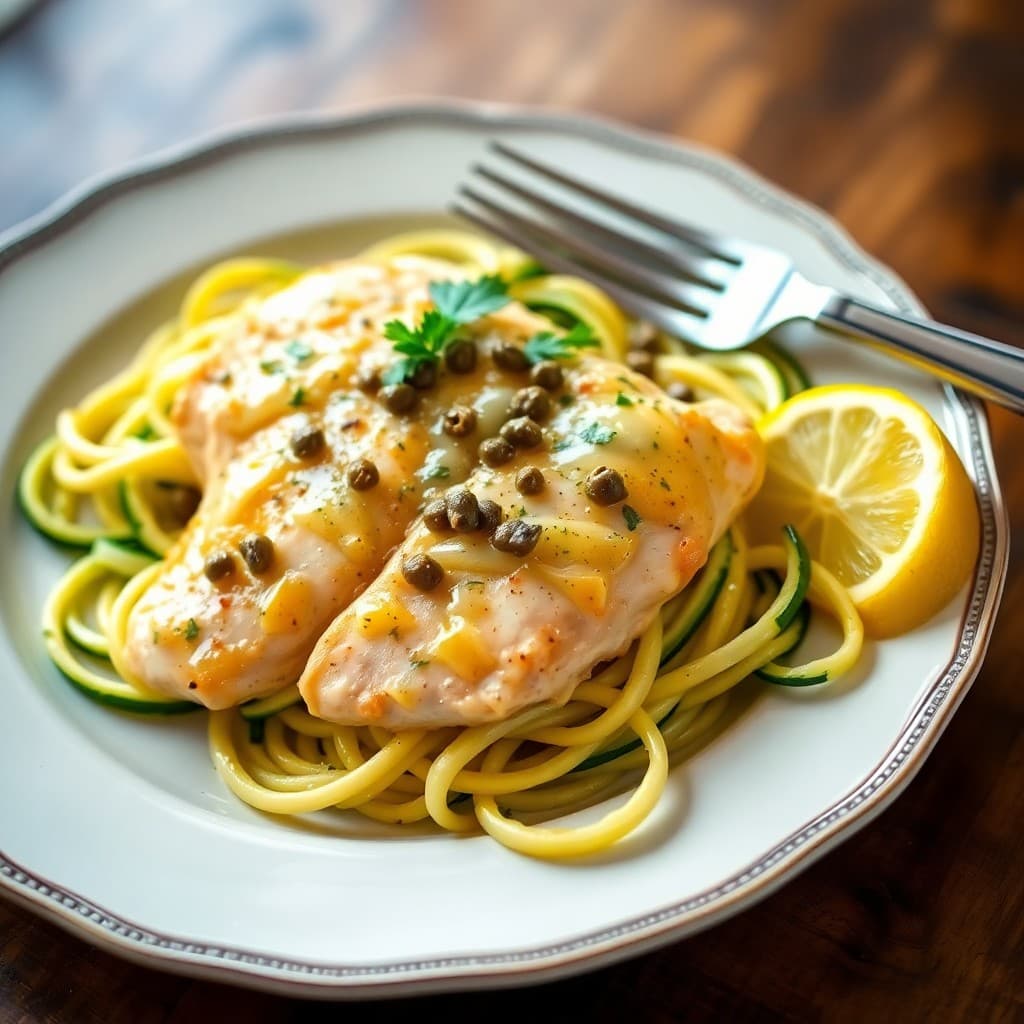 Lemon Chicken Piccata with Zucchini Noodles