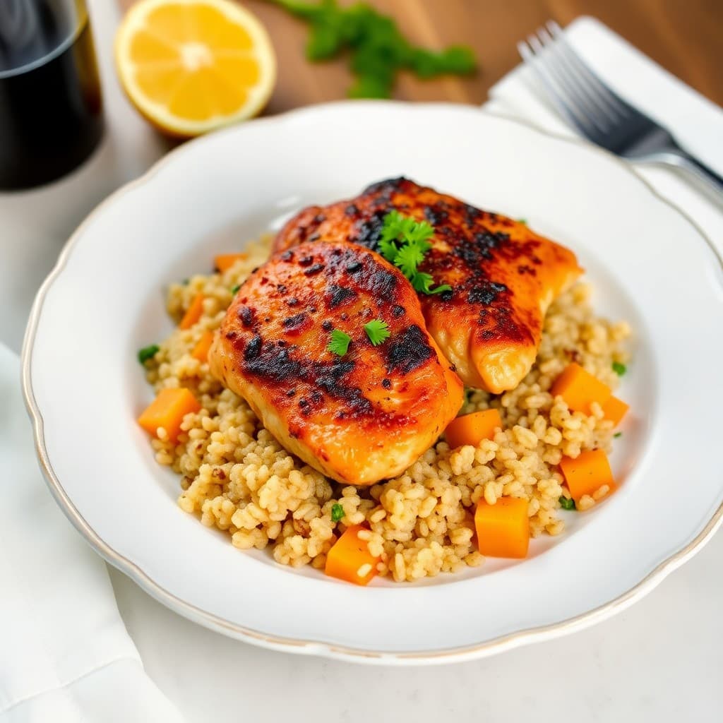 Seared Chili-Lime Chicken Thighs with Roasted Butternut Squash and Quinoa