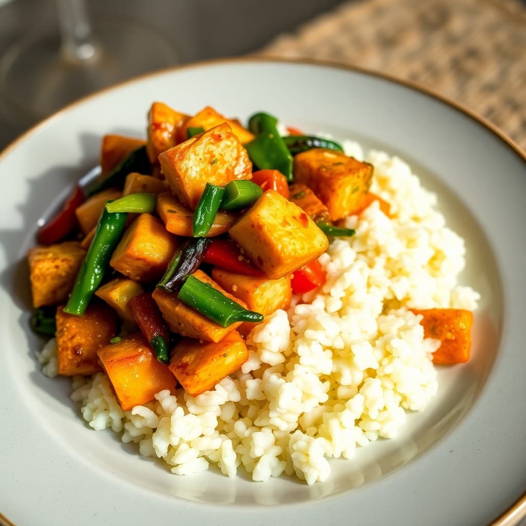 Ginger Garlic Tofu Stir-Fry with Cauliflower Rice