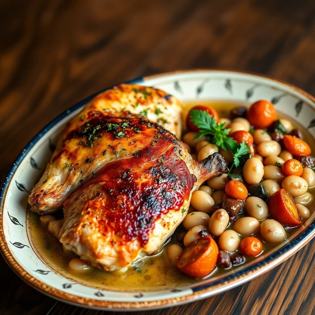 Provençal Herb-Roasted Chicken with White Bean & Charred Vegetable Cassoulet