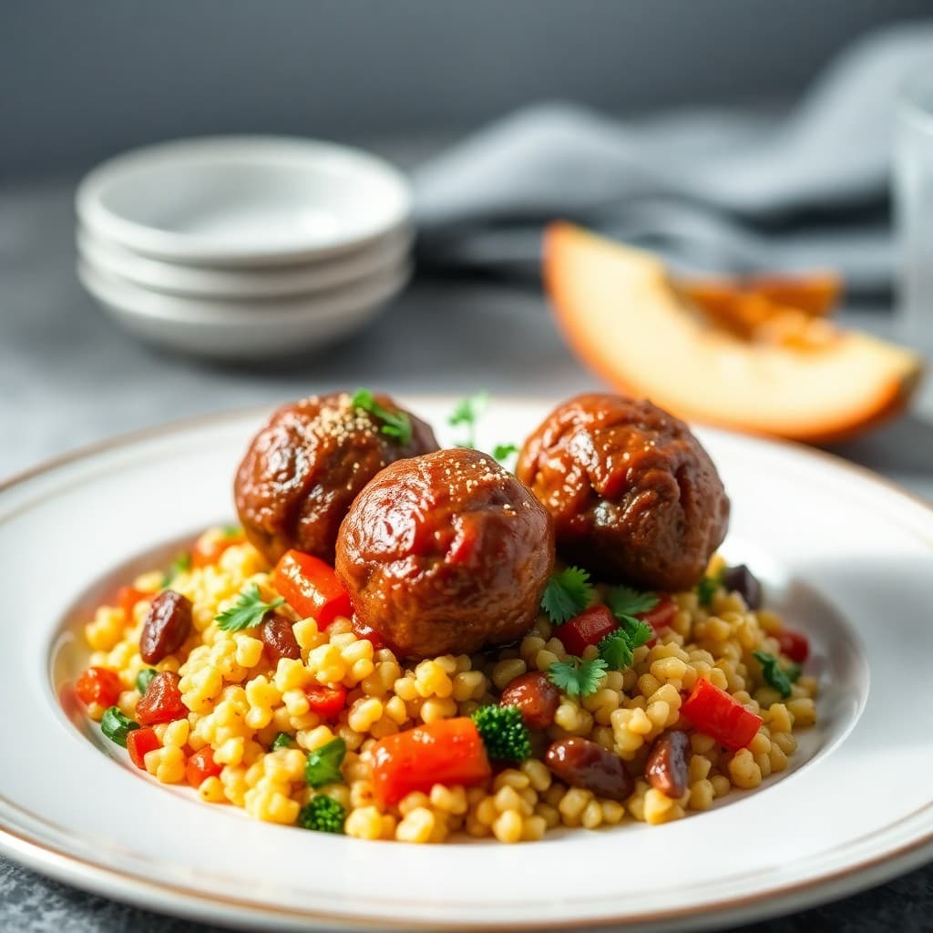 Zesty Moroccan Beef Meatballs with Couscous Pilaf
