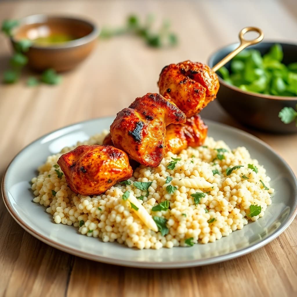 Sizzling Moroccan Spiced Chicken Skewers with Herbed Couscous