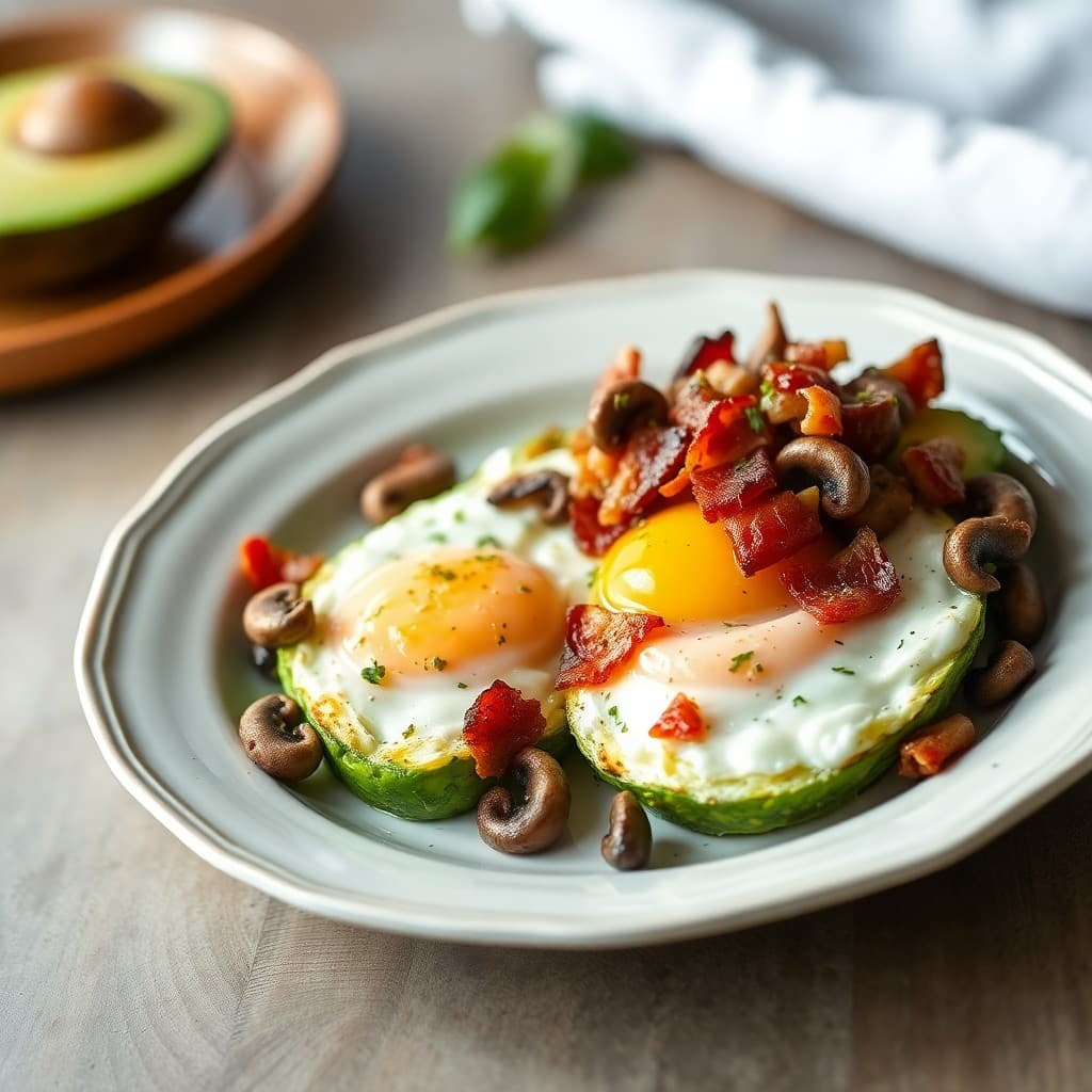 Baked Avocado Eggs with Bacon and Mushrooms