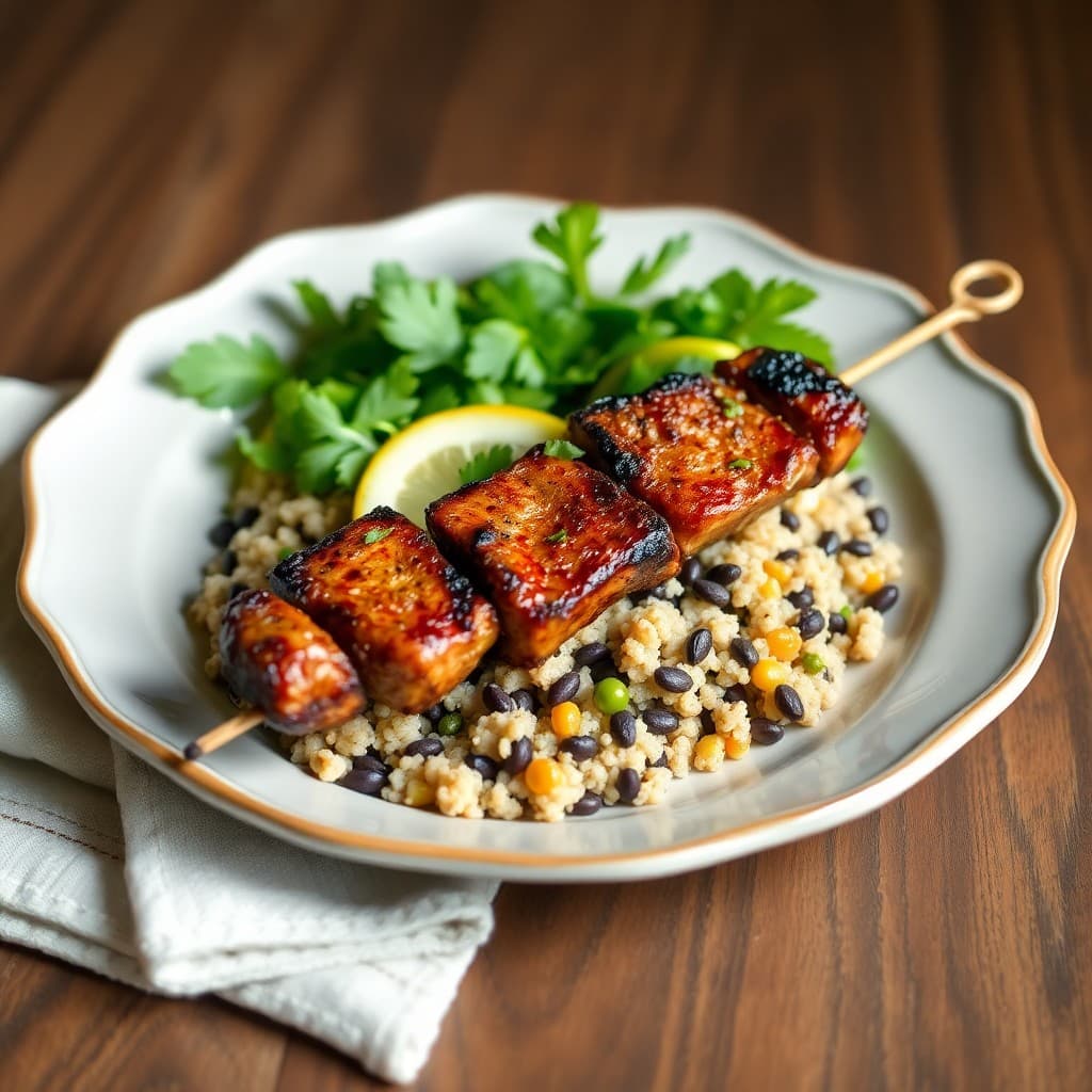 Zesty Brazilian Picanha Skewers with Black Bean Quinoa Bowls