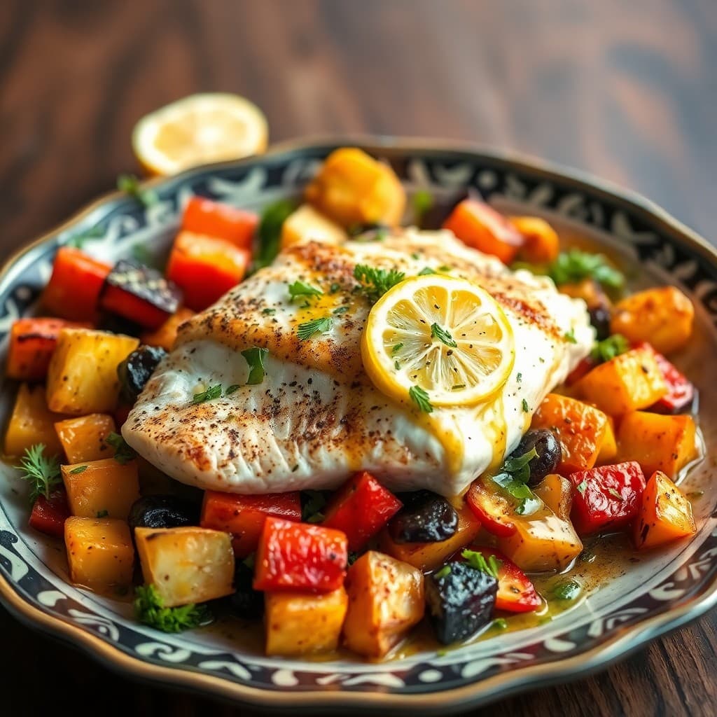 Mediterranean Baked Sea Bass with Roasted Vegetables