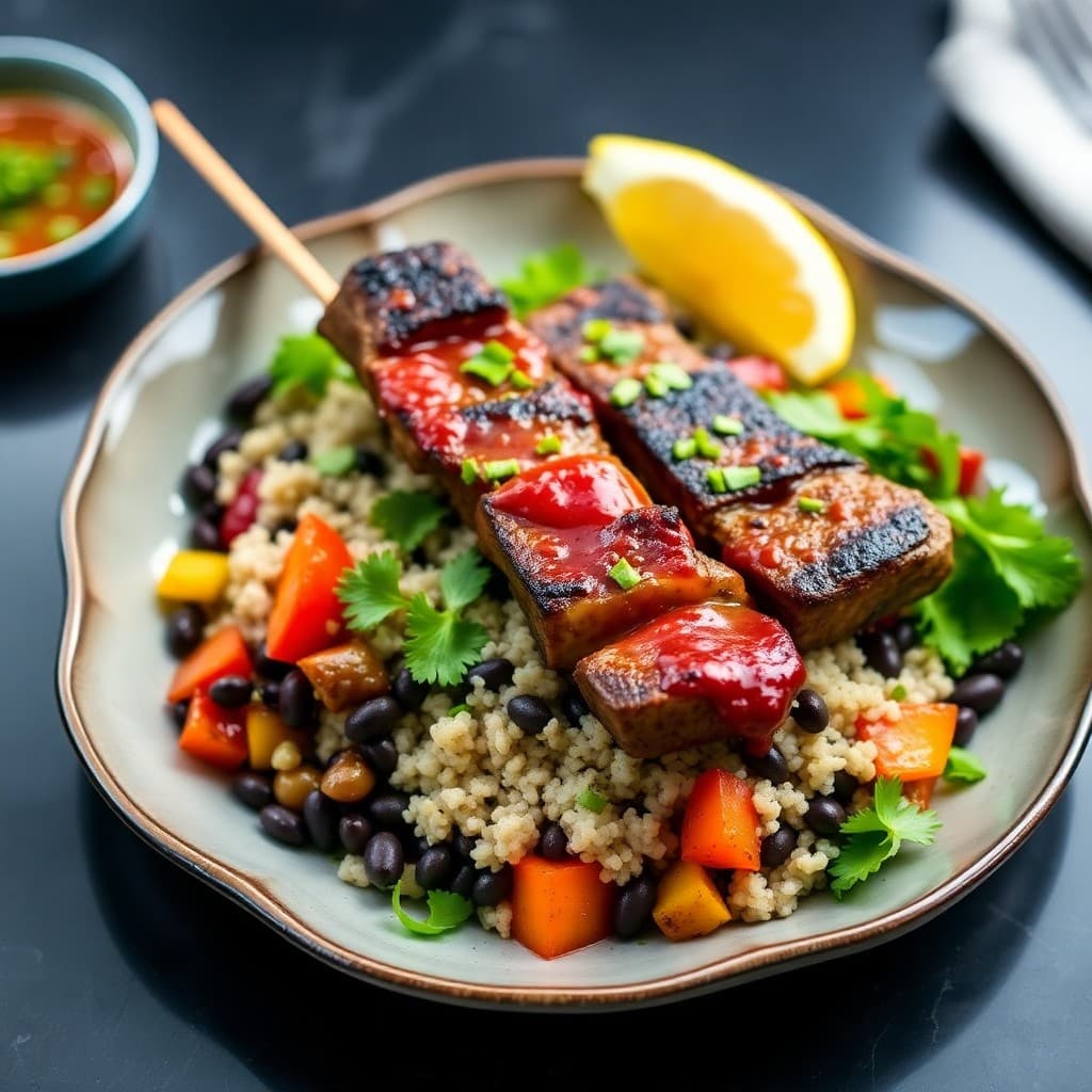 Zesty Brazilian Picanha Steak Skewers with Black Bean Rice Bowls
