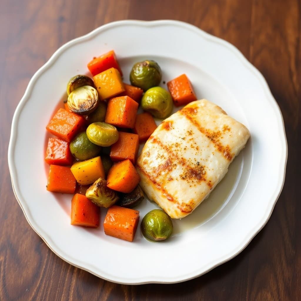 Seared Ginger Garlic Cod with Roasted Sweet Potato Medley