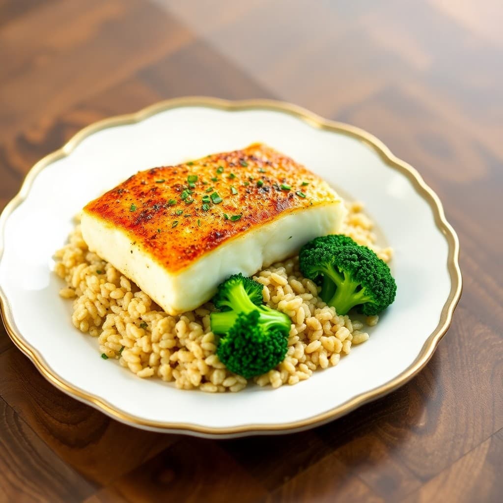 Ginger-Garlic Seared Cod with Quinoa and Roasted Broccoli