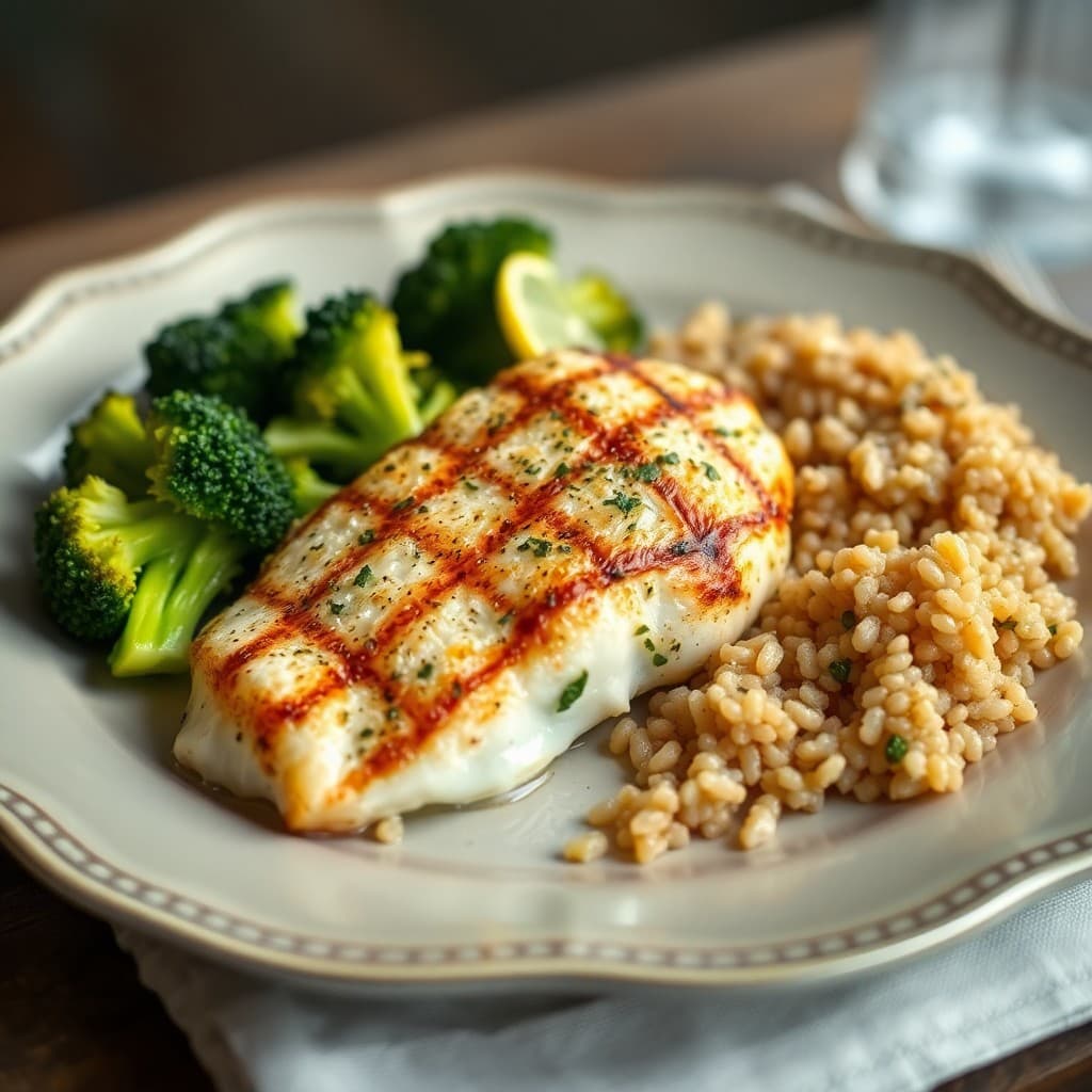 Grilled Lemon-Herb Tilapia with Roasted Broccoli and Quinoa