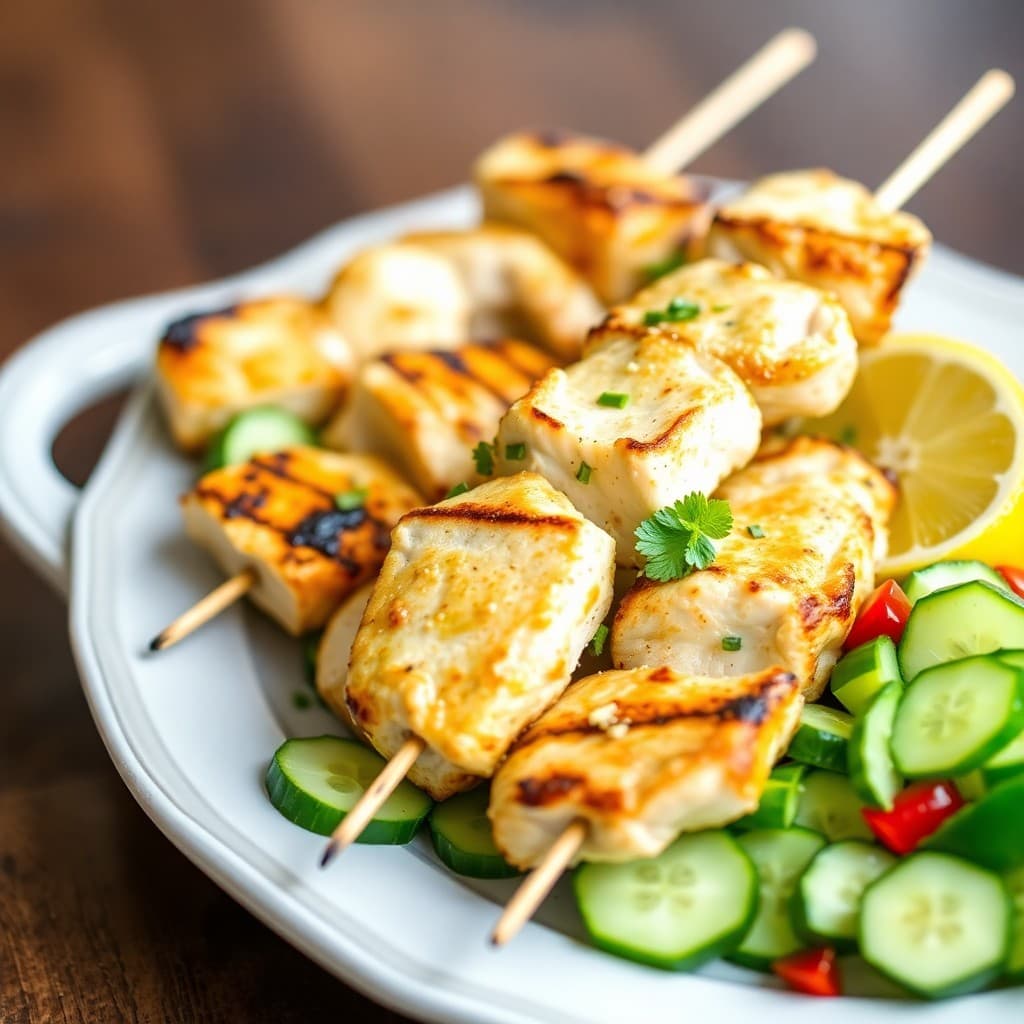 Zesty Greek Chicken Skewers with Cucumber Salad