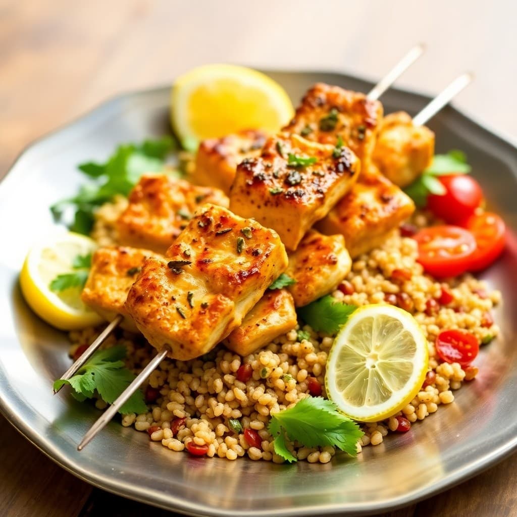 Zesty Lemon Chicken Skewers with Mediterranean Quinoa